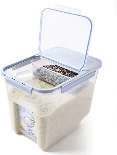 BLJRGS 10Kg Plastic Grain Rice Sealed Box Moistureproof Mothproof Cereals Beans Storage Container for Kitchen with Measuring Cup - Blue