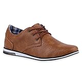  Stiefelparadies Modische Herren Business Schnürer Halb Sneakers Prints Leder-Optik Freizeit Schuhe 120054 Braun 40 Flandell