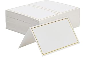 GANQUER Table Place Cards, 100pcs Wedding Name Table Card White Blank Tent Cards with Gold Foil Border for Wedding, Banquets, Dinner, Party and Festival