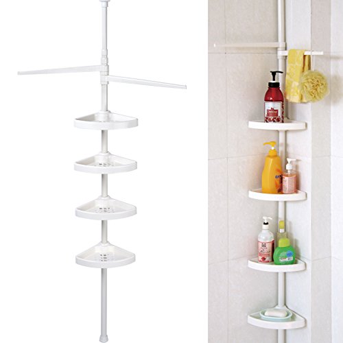 WOLTU BZ4106-1 Badregal Duschecke Teleskop , Höhe 120-250cm , 4 wasserdurchlässige Ablagen, 2 Handtuchhalter , Weiss - 2