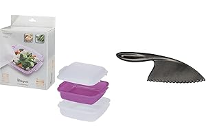 Whirlpool STM008 – Accessoire de cuisson pour Micro-ondes (cuiseur vapeur, Violet, Blanc, Blanc) & CUT001 Couteau Malin Idéal pour Couper dans des Plats Délicats