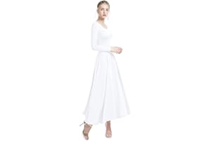 Z&X Women's Long Sleeve Worship Praise Dance Dress Long Swing Pleated Church Gowns Dancewear Latin Ballroom Dance Costume