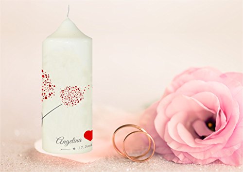 Kerze für die Hochzeit Hochzeitskerze mit eigenem Namen und Datum Traukerze Brautkerze (Motiv 9) Weiß - 3