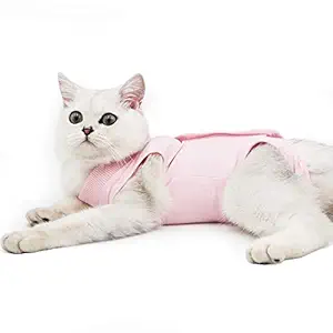 Cat Professional Recovery Suit for Abdominal Wounds or Skin Diseases, E-Collar Alternative for Cats and Dogs, After Surgery Wear, Home Clothing (S, Pink)