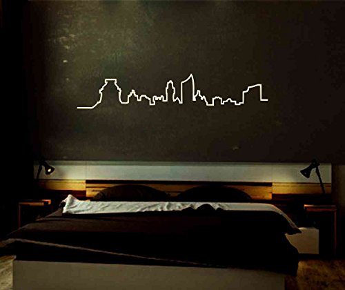 fluoreszierendes Wandtattoo - Skyline Leipzig Wandaufkleber Farbwahl 48 Farben in 3 Größen - nachleuchtend im Dunkeln / Fluoreszierend 120x22 cm