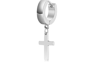 USEEDOVIA Hoop Earrings for Men Boys, Black/Silver/Gold/Multi-Coloured Vintage Stainless Steel Cross Drop Dangle Hoop Earrings Hypoallergenic Cartilage Earrings Jewellery Gifts for Graduation Easter Christmas