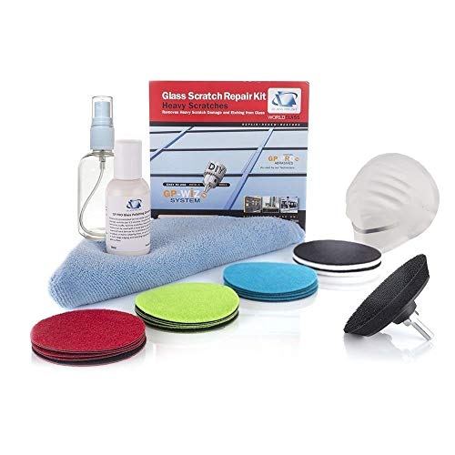 Kit de réparation de rayures Glass polish - Pour bricolage et système Gp-wiz - Élimine les rayures, les dépôts minéraux, les dommages causés par les eaux, éraflures et gravures d'acide - Composants 75 mm - Multicolores