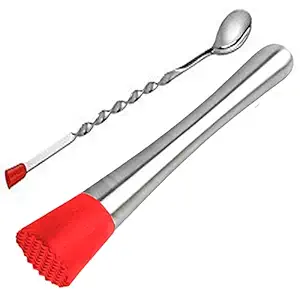 King International Stainless Steel Bar Set of 2 Pieces Including Muddler and Bar Spoon