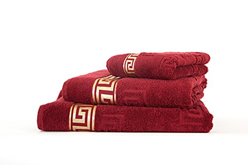 Arle-Living Luxus Medusa Serviette de Bain en Coton Jacquard avec Impression Medusa et Bordure dorée 100% Coton Bordeaux 100 x 150 cm
