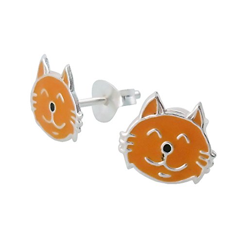 Laimons Mädchen Kids Kinder-Ohrstecker Ohrringe Kinderschmuck Katze Kätzchen Mieze süß rot braun aus Sterling Silber 925