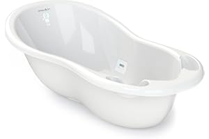 BABYLON Vaschetta per bagnetto Shuttle, vasca bagno neonato 0-36 mesi, con termometro, ripiani incorporati, tappo, bianco