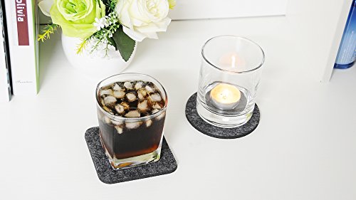 Premium Filz Untersetzer in Dunkelgrau | Hochwertiges 8er Set aus 100% Merinowollfilz| Quadratische From 10 x 10 cm und 5 mm ‚extra dick‘ | Filzuntersetzer für Gläser, Tassen, Vasen - 6