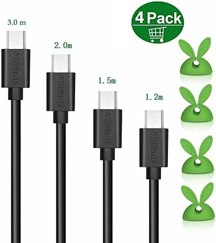 Micro USB Charger Cable,(4-Pack)Super Long Cable Durable and Fast Charging and Syncing Cord with Wire Cute Cord Drop Clips Cable Holder Straps Manager Keeper for Android Samsung Smartphone Tablet