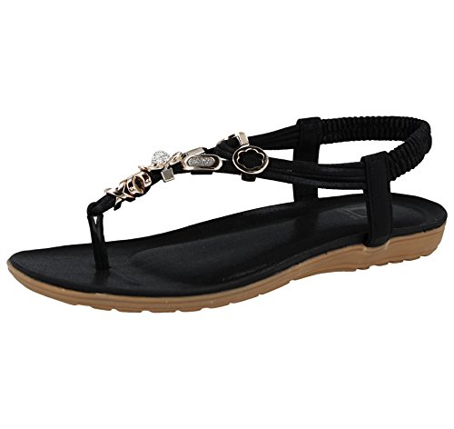 Foster Footwear - Sandali Donna, Nero (Black Flower), 38 EU