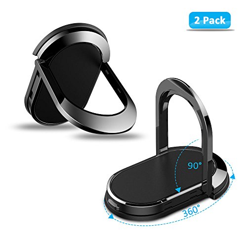 aceyoon Finger Ring Phone Holder Case for iPhone 7 Black 2 Pack Attachable Cell Phone Stand Grip 360 Degree Rotating Kickstand Universal Smartphone Holder Mount Metal for iPhone x 8 7 7 Plus 6 Samsung HTC