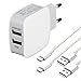 Produktbild Ambaiyi 2-Port Ladegerät Ladekabel Charger Adapter + 2 × Tpye-C USB Kabel für Huawei Honor 9 , OnePlus 5 , Moto Z Play , Asus Zenfone 3 , Lenovo ZUK Z2 , Sony Xperia XA1 Ultra , Samsung A3 A5 2017…