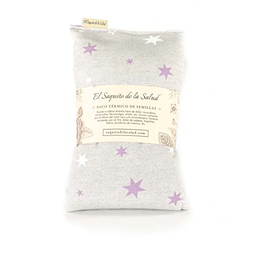 Saco Térmico de Semillas aroma Lavanda, Azahar o Romero tejido Estrellas Rosas (Lavanda, 50 cm)