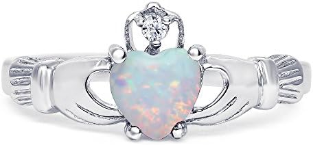 Sterling Silver lab-created White Opal Claddagh Ring