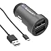 Produktbild iXboost iX-5B SET Speed Charge 4.8A Dual USB Auto-Ladegerät Voll-Metall Kfz Adapter dunkel-grau Intelligent IC 2 Port Ladeadapter + Micro USB Ladekabel schwarz für z.B. HTC / Huawei / LG / Samsung
