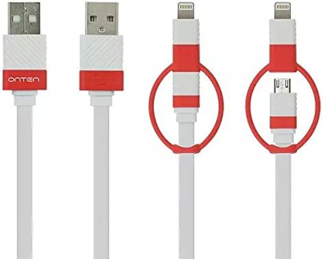 2-in-1 Noodle Flat 8 Pin and Micro USB 2.0 Data Sync Charge Cable for iPhone 6 6Plus 5 5S iPad Air iPad mini Samsung &amp; More and Android, 1.2M/4ft (Red)