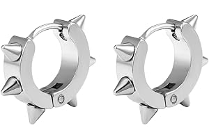 LIUJZZJ JZZJ Punk Creolen Ohrringe Edelstahl Spike Nieten Hip-Hop Hoop Klappcreolen Gothic Punk Schmuck Gold/Silber/Schwarz（Silber）