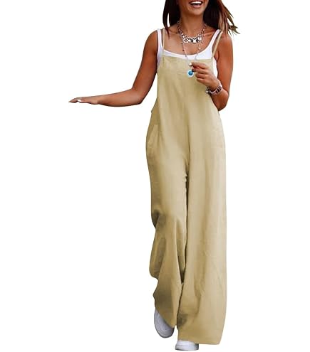 Latzhose Damen Oversize – Sommer-Overall Mit Weiten Beinen, Großem Taschen, ärmellos