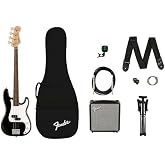 Squier by Fender Debut Precision Bass Complete Starter Kit, Black | Complete Electric Bass Starter Pack with Amplifier, Tuner