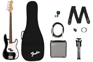 Squier by Fender Debut Collection Precision Bass Electric Guitar Pack. Includes Rumble 15 Amp, Gig Bag, Strap, Cable, Picks, Tuner, Stand, Extra Strings + 3 month Subscription to Fender Play