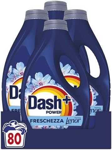 Dash Power Detersivo Liquido Lavatrice, 80 Lavaggi (4x20), Freschezza Di Lenor, Risveglio Primaverile, rimuove addirittura gli odori di sudore vecchi di 7 giorni, per una pulizia impeccabile