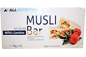 ALLNUTRITION Barretta Al Muesli Con L-Carnitina Fonte Di Fibre Nutrienti Vitamina D Ferro Acido Folico Senza Zuccheri Aggiunti Potenziamento Energetico Ripieno Sano 30g Yogurt Monodose E Ribes Nero