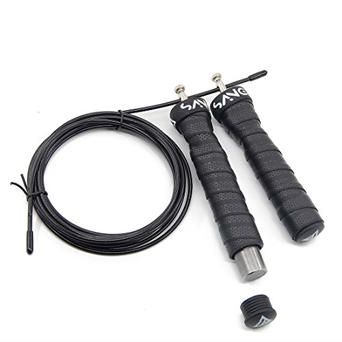SANGFIT Springseil/Springschnur mit top geprüften Kugellager – Speed Rope inkl. 2x extra Stahlgewichten für die Griffe + 1x extra Seil. Längenverstellbar, premium Qualität und stylisches Design.Kein lästiges verdrehen der Schnur, durch die neu Innovation unseres Kugellagers! - 3