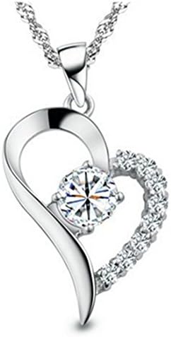 Heart Shaped Zircon Platinum Plated Silver Necklace Fashion Necklace For Women For Girl 45cm Chain