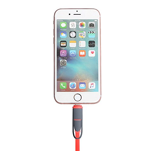 eJiasu 2 in 1 Blitz 8 Pin + Micro-USB-Sync-Daten / Lade flache USB-Kabel für iPhone 6 6S Plus 5 5s 5c se, iPad Air, Samsung, HTC und andere Android-Handys Tablet (3.3ft / 1m) (rot) - 5