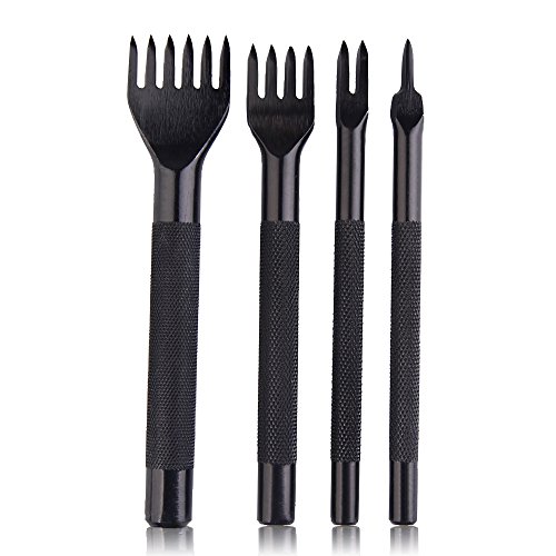 Yesfor 4 Stil Leder Handwerk Locher-Satz Werkzeuge „Gabel“ Rhombus Stanz Lederverarbetung Werkzeug 4mm- Zahnteilung (Schwarz)