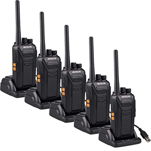 Retevis RT27 Talkie Walkie sans Licence Professionnel Rechargeable Portable PMR446 VOX Scan Surveillance 16 Canaux Port USB de Chargement (Noir, 5pcs)
