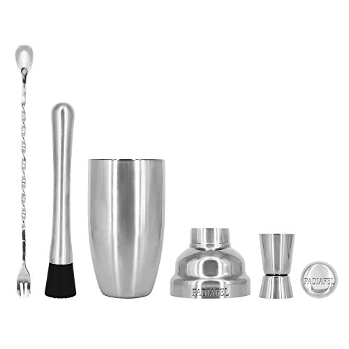 PADIAFEL Cocktailshaker Set-Premium Edelstahl Bar Cocktailset: 0,75L Professioneller Edelstahl Cocktail Shaker-Mixer mit Sieb, Messbecher, Barlöffel, Gabel + Barstößel - 2
