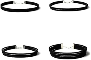 FEBBYA Choker Halsketten Set,4 Stück Strecken Halsband Tattoo Ketten Choker für Teen Mädchen Damen Frauen Velvet Schwarz 28+7CM