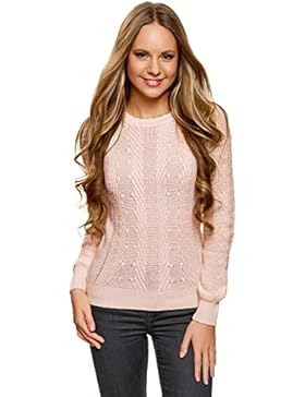 oodji Ultra Damen Strukturierter Strickpullover mit Ajour-Ausschnitt