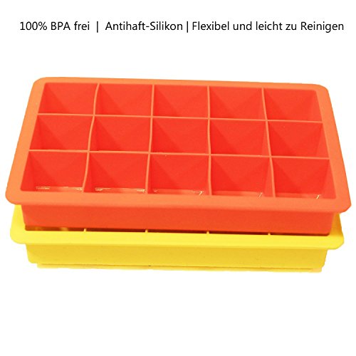 2er Pack – 15er Silikon Eiswürfelform, Pralinenform, Schokoladenform etc. | 100% BPA Frei | geschmacksneutral und geruchsfrei | Maße 33x33mm - 9