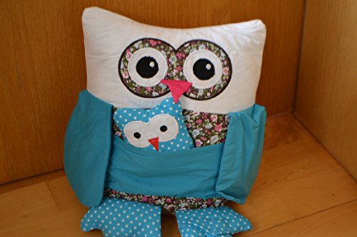 Türstopper 2-teilig, hübsche Eule mit Kind als Türstopper in blau-weiß aus Stoff, Höhe 25 cm mit vielen hübschen Details