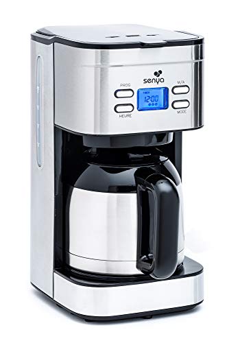 Senya Cafetière Programmable Isotherme Acier Inoxydable Hot Coffee Sélecteur D'Arômes V2, 1.2 liters, INOX
