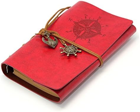 Leather Writing Journal Notebook, ANGGO Vintage Refillable Notebook Leather Bound Daily Notepad, Vintage Notebook with PU Cover, Classic Travel Diary Sketchbook (style2--red)