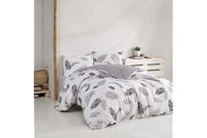 ‎MIXIBABY Mixibaby Bettwäsche Bettgarnitur Bettbezug Bedruckt Baumwolle 135x200 155x220 200x200, Größe:200 x 220 cm, Design Bettwäsche:Plume Grau