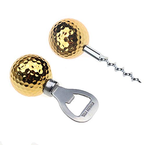 Crestgolf Novelty Colourful Golf Ball Bottle Opener Gift Present Fridge Beer &wine Kitchen Bar Tool,Much Color For You To Choose. gold(wine)+gold(beer)