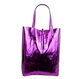 test Freyday Damen Echtleder Shopper mit Innentasche in vielen Farben Schultertasche Henkeltasche Metallic look (Pink Metallic)