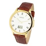 Elegante MARQUIS Herren Funkuhr (Junghans-Uhrwerk) Braunes Lederarmband , Gehäuse aus Edelstahl (Farbe Gold) 983.4702