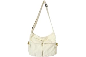 TIAASTAP Canvas Messenger Bag, Large Hobo Crossbody Bag with Multiple Pockets, Hobo Casual Bags Canvas Shoulder Tote Bag for Women and Men