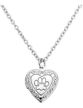 JOVIVI Herz-Kette Pfote Fußspuren Foto Medaillon zum Öffnen Photo Bilder Amulett Herz Anhänger Halskette für Damen...