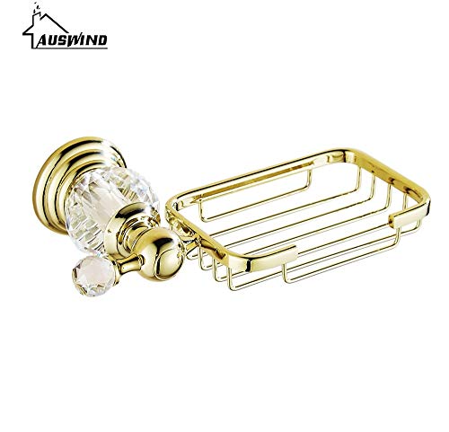 Preisvergleich Produktbild KIEYY Wandmontierte Badezimmer-Hardware-Sets Seifenschale Aus Massivem Messing Toilettenbürste Holer Gold Poliert Handtuchhalter Kristall Bad Produkte, Seife Net
