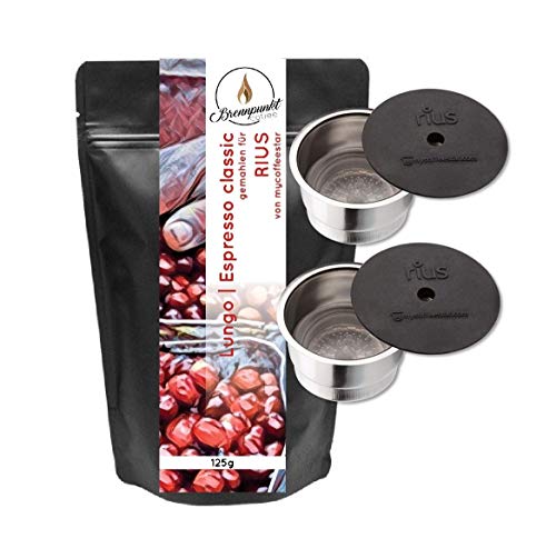 2 RIUS: 2 cápsulas recargables para máquinas de café CAFISSIMO® de las máquinas de café TCHIBO y CAFFITALY® con 125 g de Premium Café